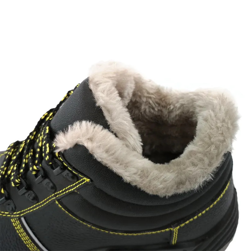 Genuine Leather Winter Safety Shoes Waterproof Warm Work Boots Mens