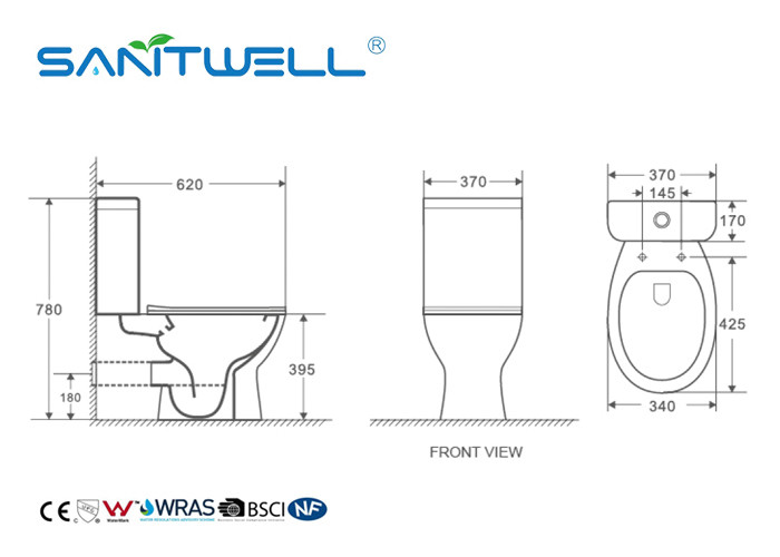 Sanitary Ware Two Piece Toilet , Water Saving P Trap Toilet For Bathroom