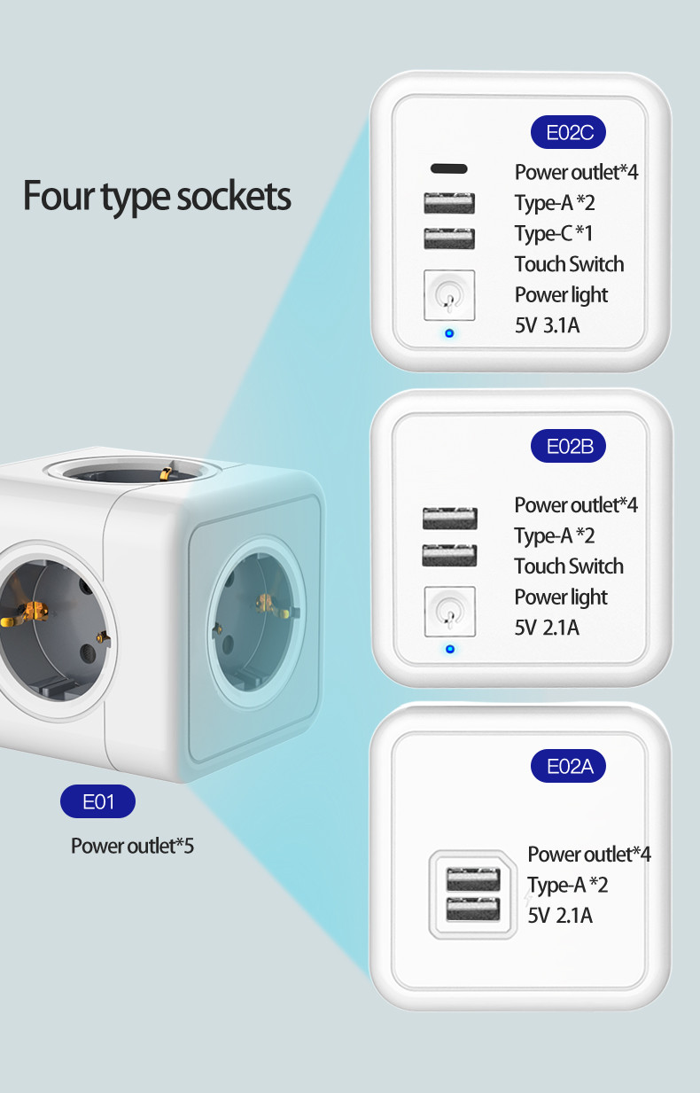 USB+Type-C European Travel Smart Wifi Socket Plug 240 Volt Cube Power Outlet