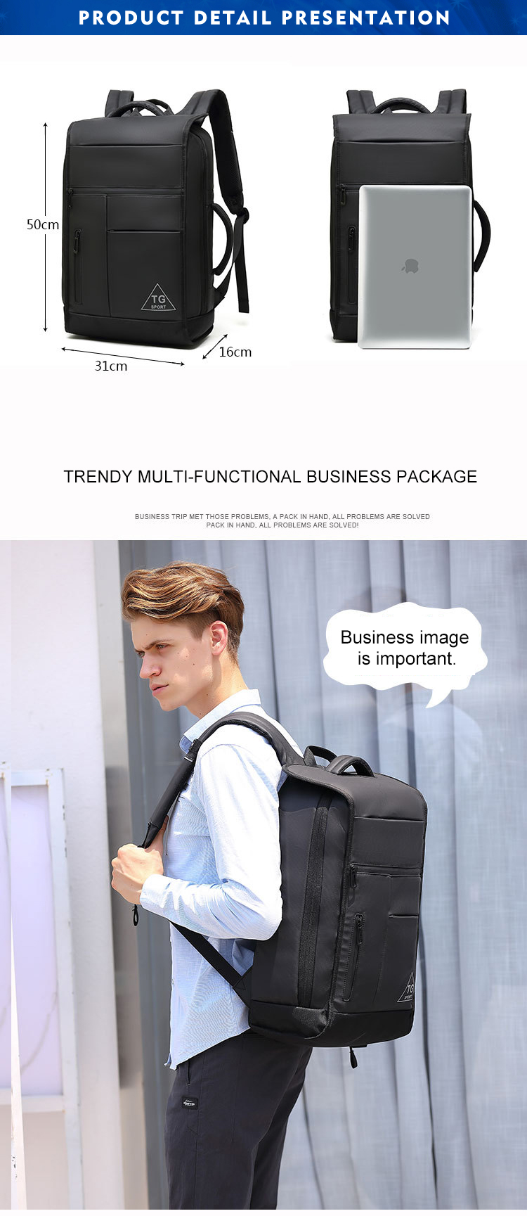 Oxford 25L Travel Modern Mens Backpack With USB Charging Port