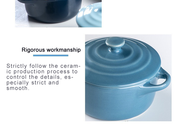Anti Scald Baking Ceramic Oven Bowl With Lid Double Ear Multifunctional