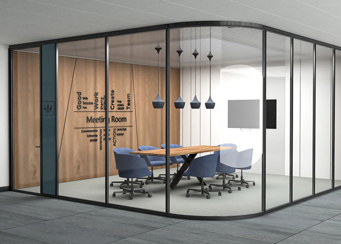 Curved Glass Partition Wall Aluminum Frame Customized Size Bending Glass High-end View