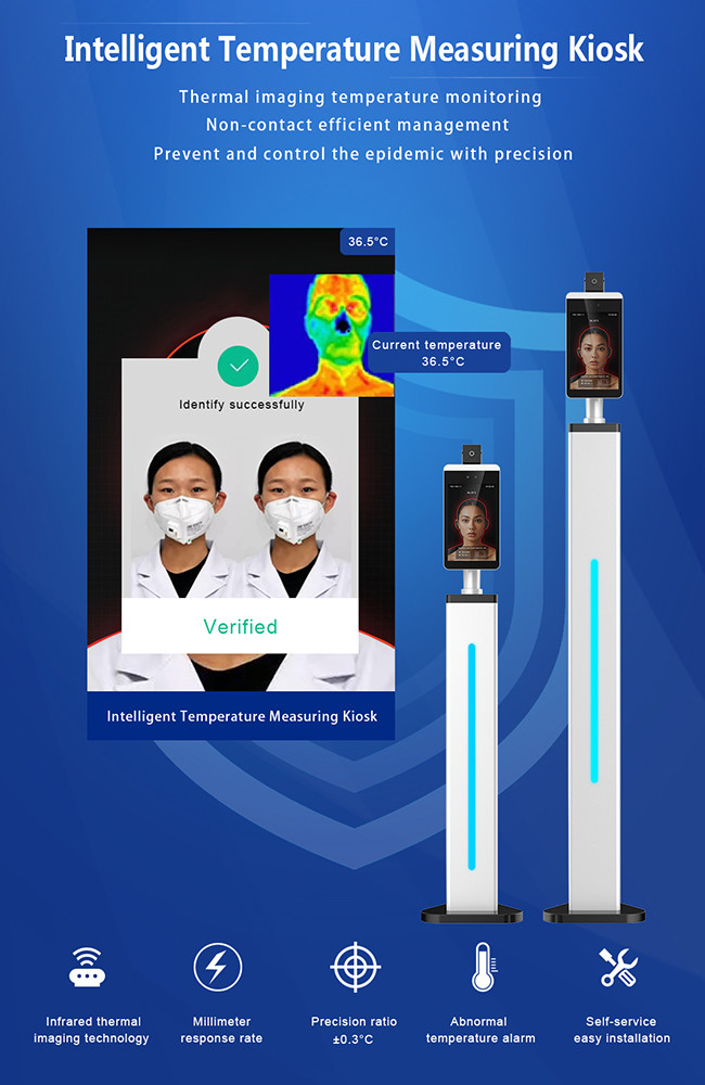 Touchless Temperature Kiosk Hospital Grade Forehead Thermometer Flatbed Scanner