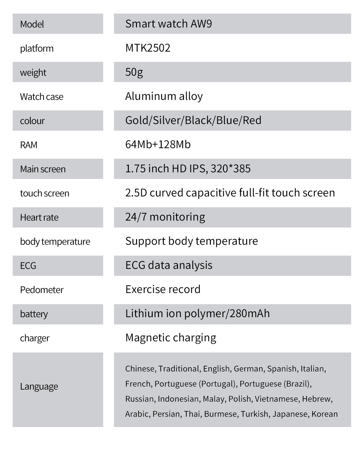 AW9 Heart Rate Blood Pressure Sports Smart Watch Waterproof