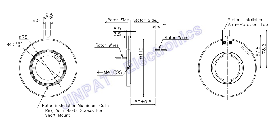 6 Circuits 5A Through Hole Slip Ring 360 Degree Continuous Rotation
