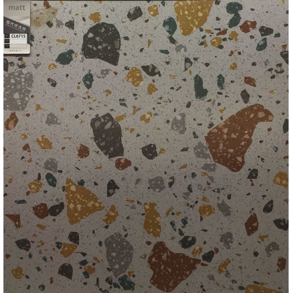 Stylish Beige 600x600mm Terrazzo Ceramic Indoor Floor Tiles For Apartment and Living Room