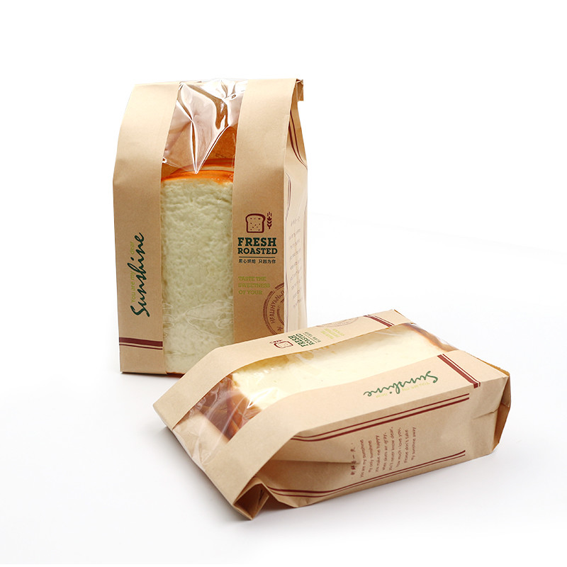 Brown Kraft Food Packaging Paper Bags With Window Spot Varnishing