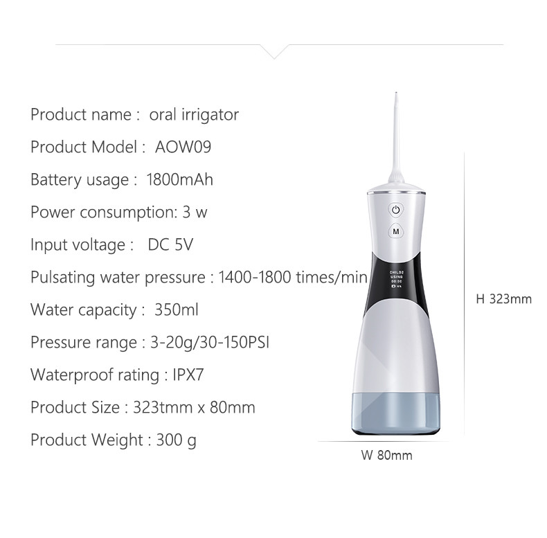 Water Dental Flosser Irrigator Water Jet Cordless Portable Water Multiple IPX7 Oral Irrigator