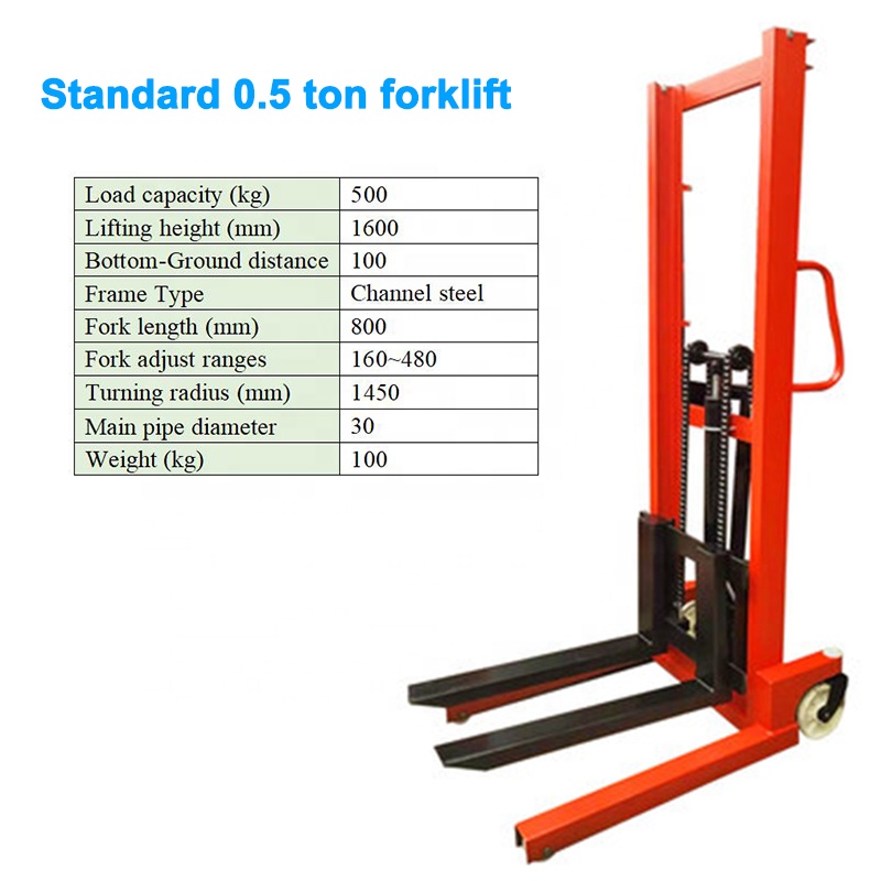 500 kg Mini Manual Forklift Stacker with Durable Design
