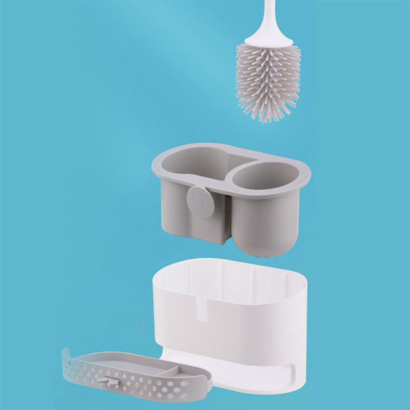 Silicone Head Tpr Toilet Bowl Cleaning Brush Set Wall Mounted Sustainable 230g