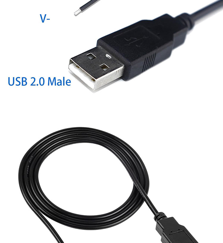 5V USB to Open Stripped Tinned Bare Wires End Pigtail Power Charger Cable for LED Strip Light Lamp
