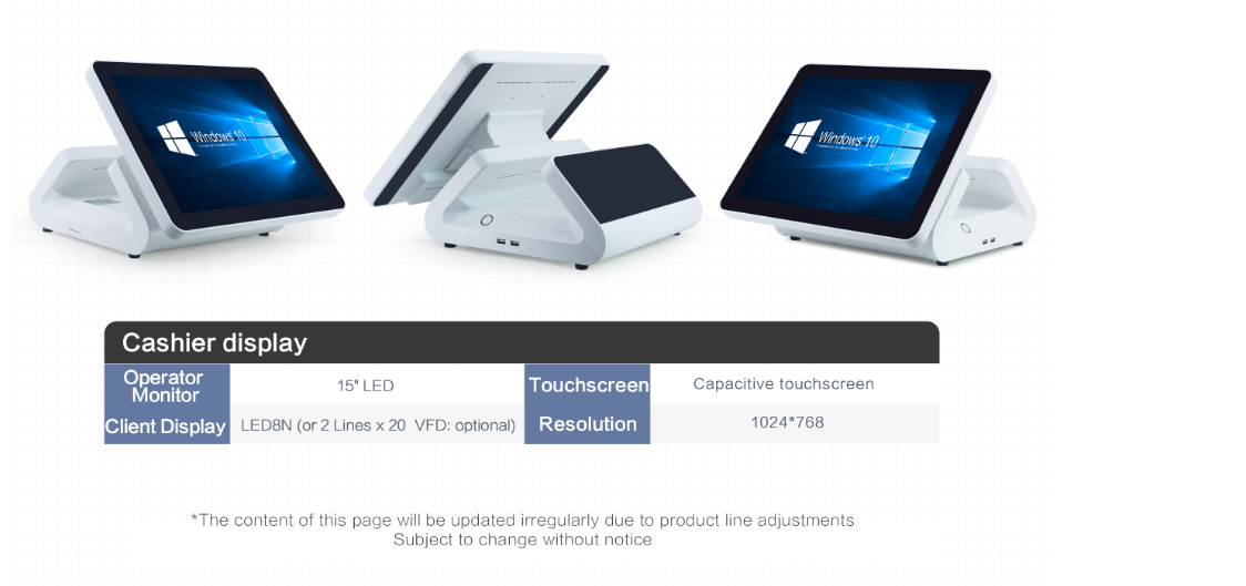 Cash Register 15.6" LED8/VFD220 Display Android/WIN POS System with RK3566 Processor