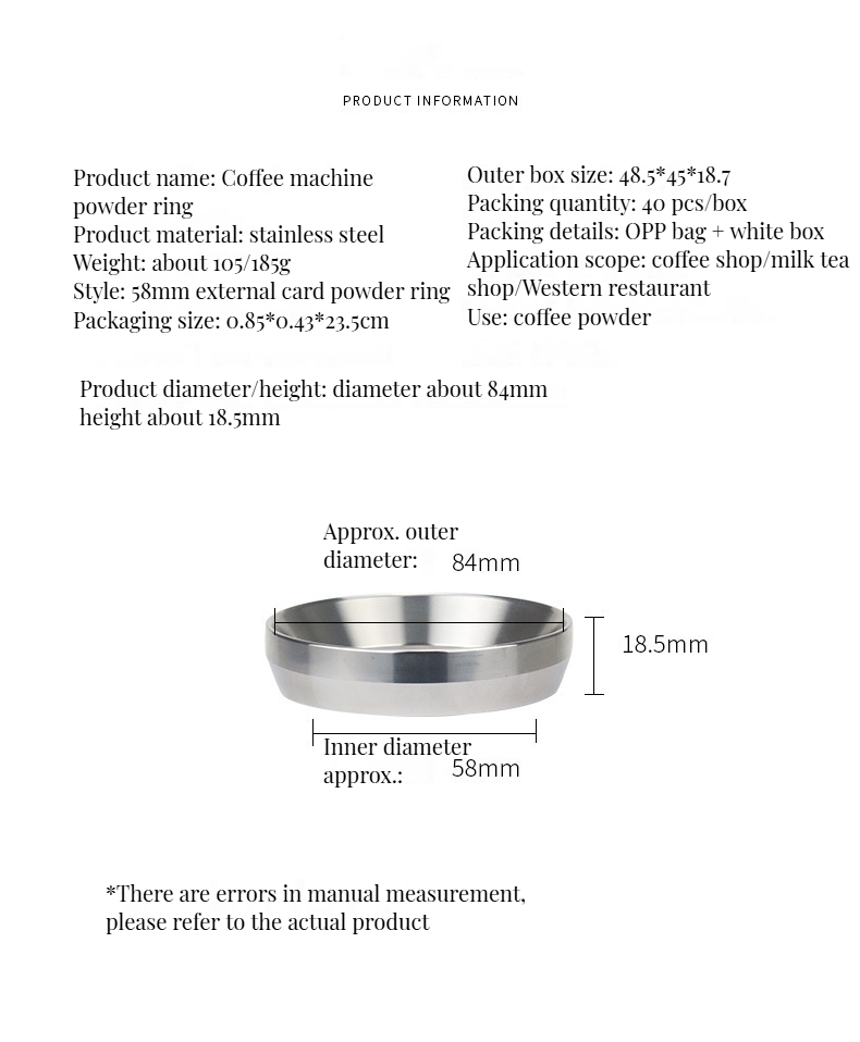 Customize Logo Acceptable Silver Intelligent Dosing Ring Coffee Funnel For Portafilter