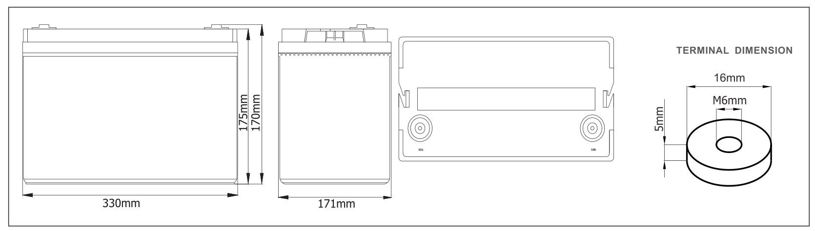 12 V 50 AH Top Terminal VRLA AGM Battery for General Purpose , L330mm x W171mm x H170mm