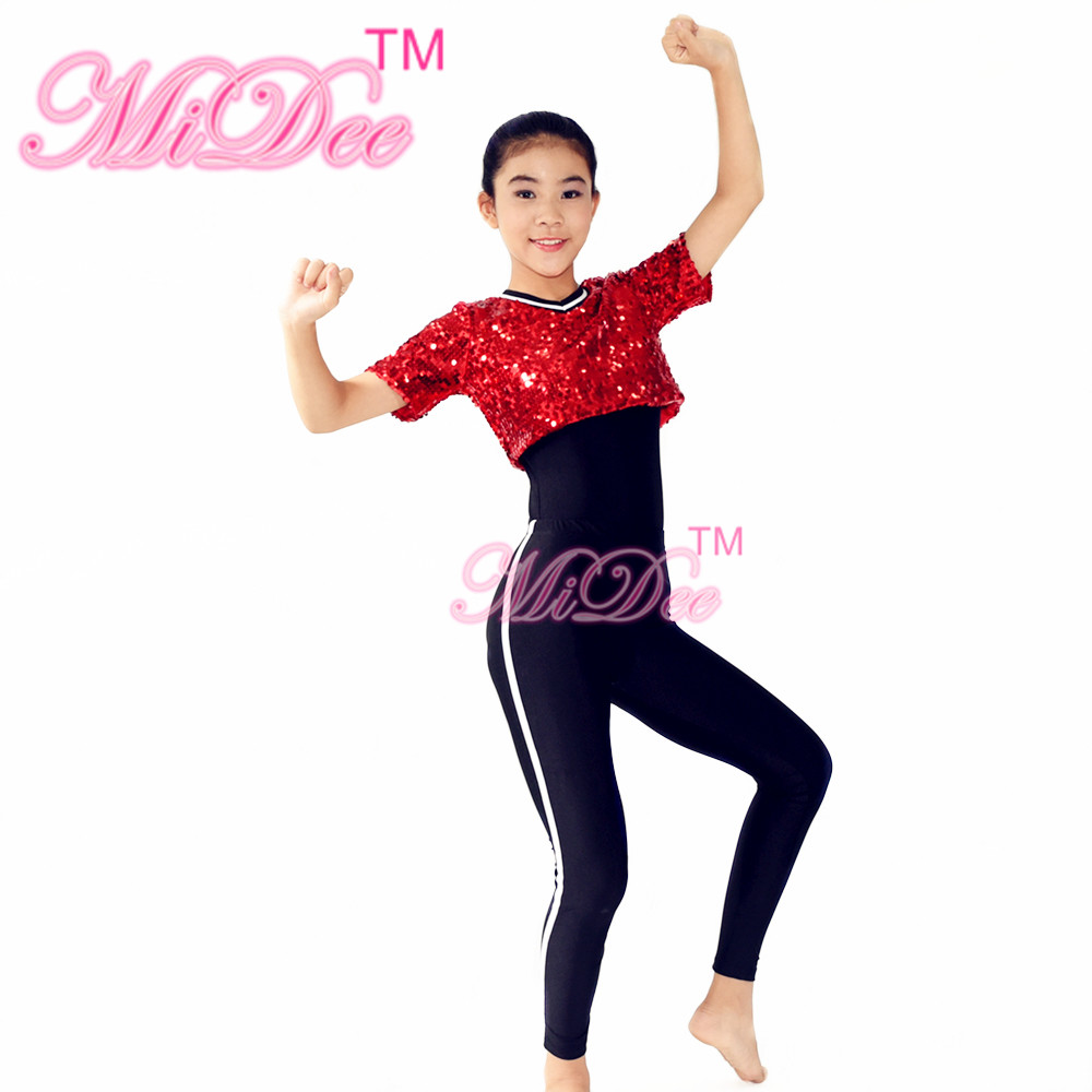 Sequins Short T-Shirt Hip Hop Dance Costumes Jazz & Tap Dance Dress Gymnastics Sport Clothing For Girls