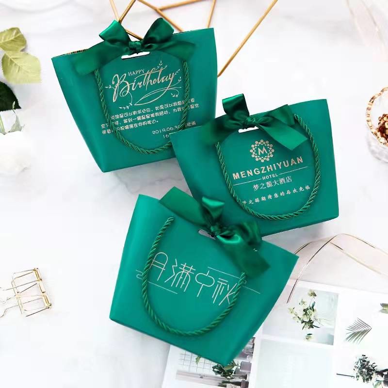 Tropical Plant Print Lime Green Paper Bags With Ribbon Handles