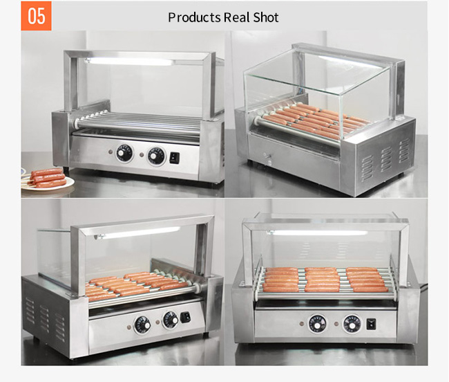220V Snack Food Processing Equipment 5 Rollers Hot Dog Rack Heater Grille