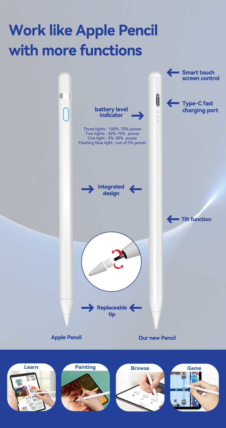 Bluetooth 4.2 Tablet Stylus Pencil Magnetic Attached Built-In Lithium Battery