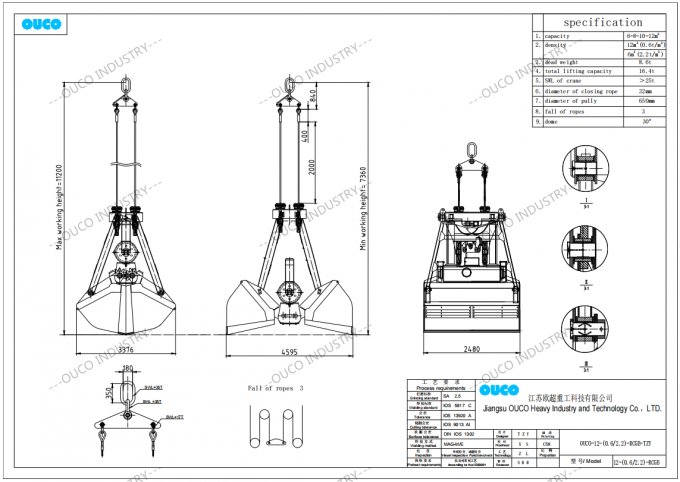 12CBM Radio Clamshell Grab Bucket Remote Control For Bulk Material