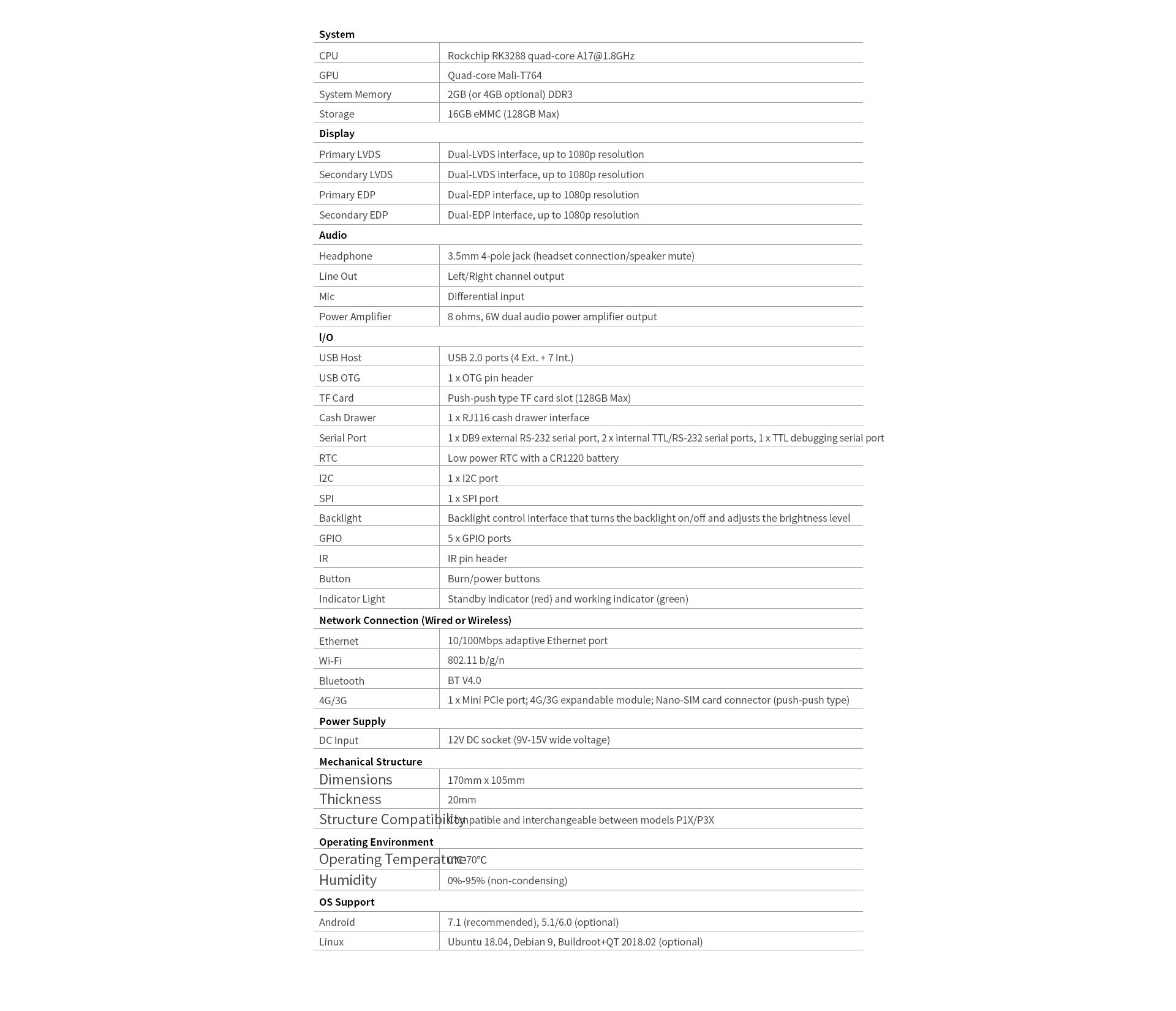 P3X Smart POS Terminal Mainboard with Primary LVDS, Secondary LVDS, Primary EDP, Secondary EDP