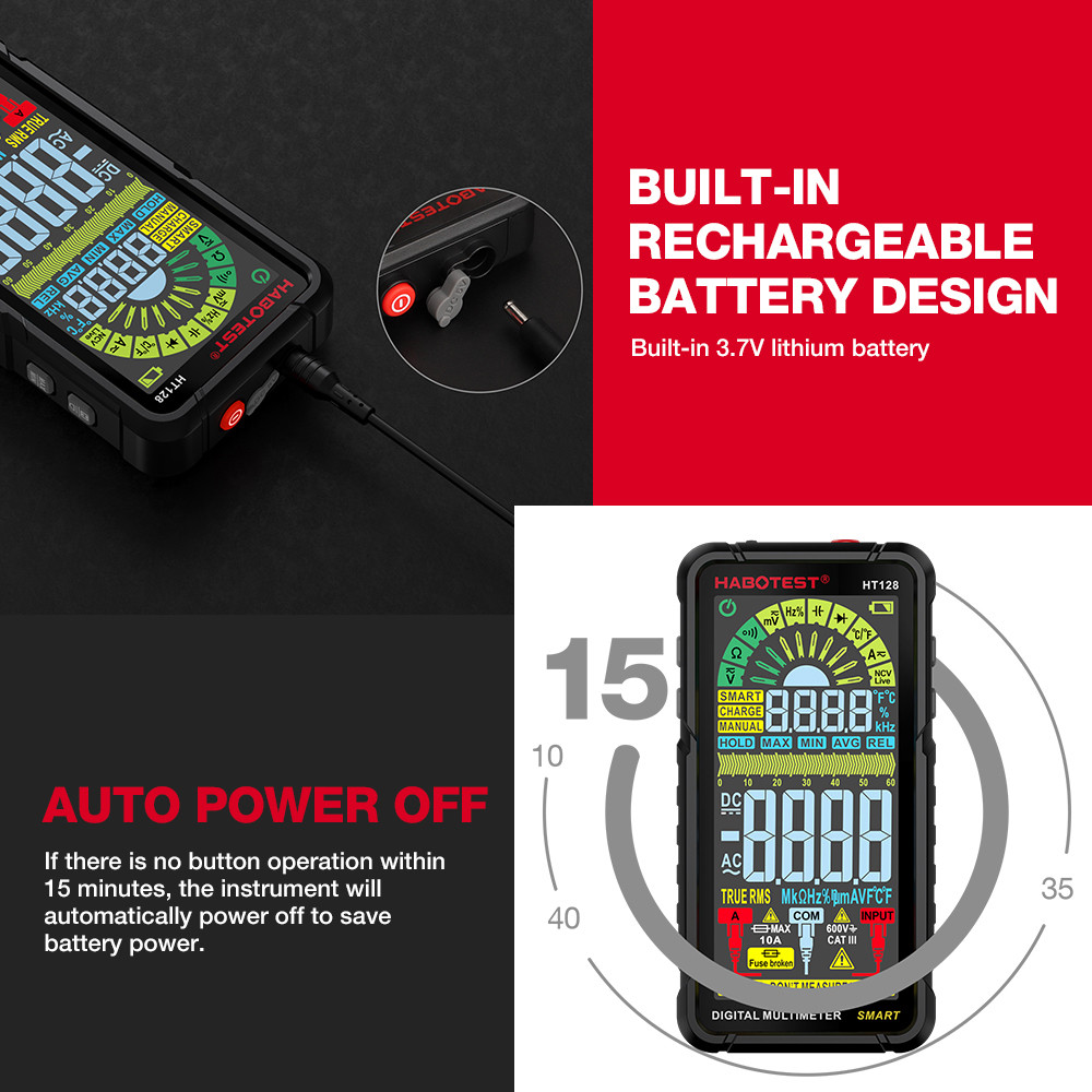 HT128 Digital Multimeter 6000 Counts Smart Measurement Auto-Ranging Voltmeter Tester AC/DC Capactiance Measures