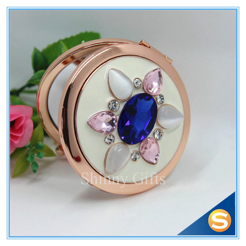 Shinny Gifts Whole Sale Rhinestone Round Shape Metal Cosmetic Mirror