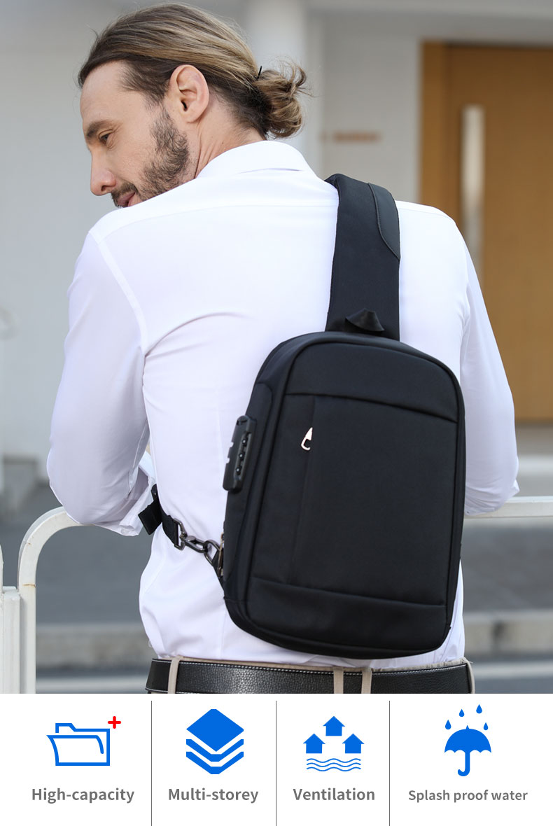 Factory wholesale custom logo business multifunctional waterproof anti theft sling bag men's chest bag