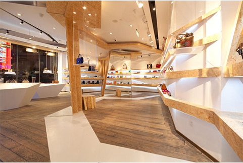 Custom Popular Shanghai Factory Wooden Cabinet for Garment Store Bag Shoes Display Case Brand Store Interior Decoratio