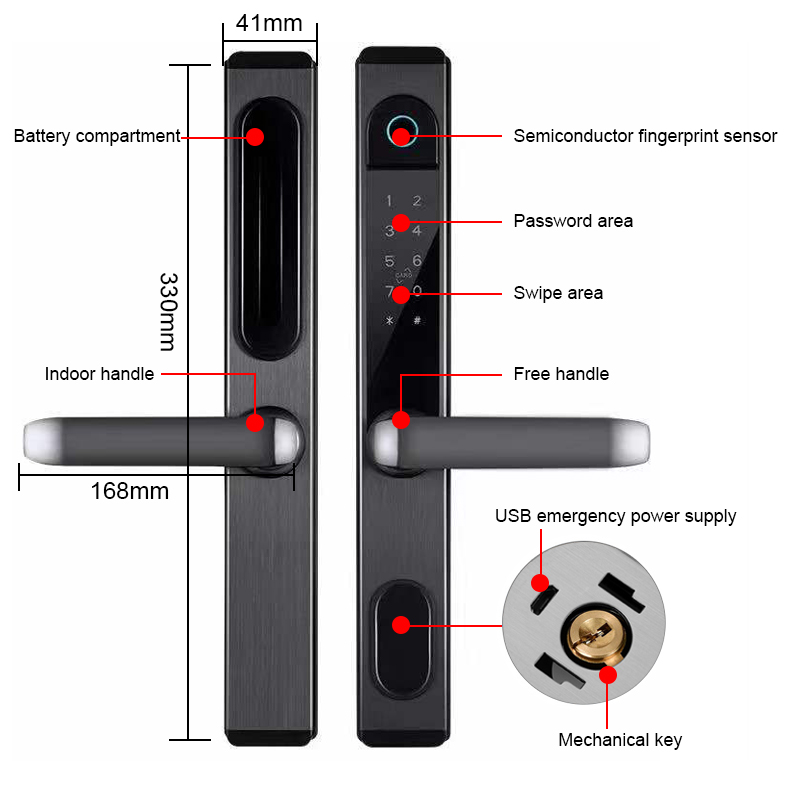 Wifi Electronic Door Lock With Tuya App Control Remotely S876 Fingerprint Glass Door Lock