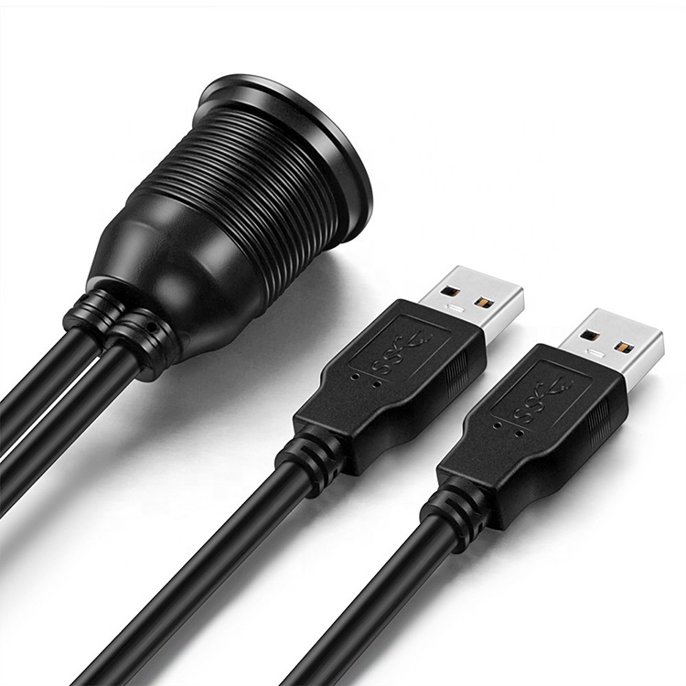 Waterproof Male to Female Aux Car Dashboard Panel Dual USB 3.0 Flush Mount Extension Cable for Motorcycle