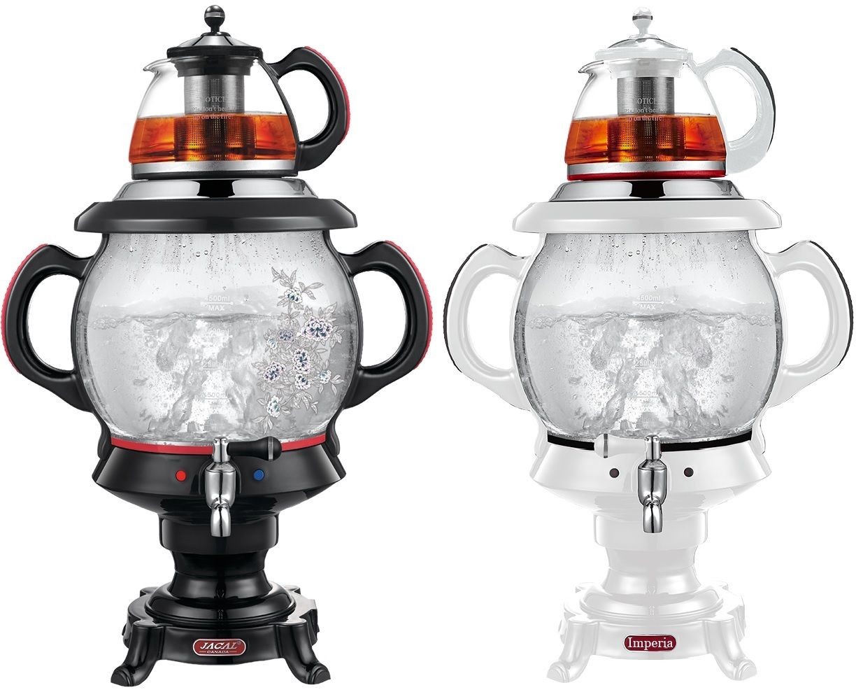 Durable Room Service Equipments Tradition Glass Samovar W / 4.5 LTR Electric Water Kettle with 1 LTR Teapot