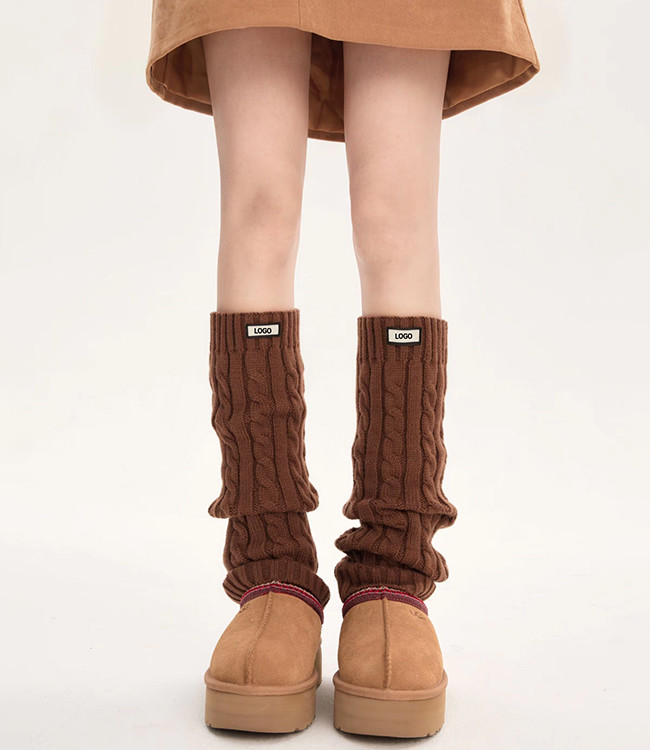 Winter Trendy Women Leg Warmers Woven Labels Cable Knit Leg Warmers Socks