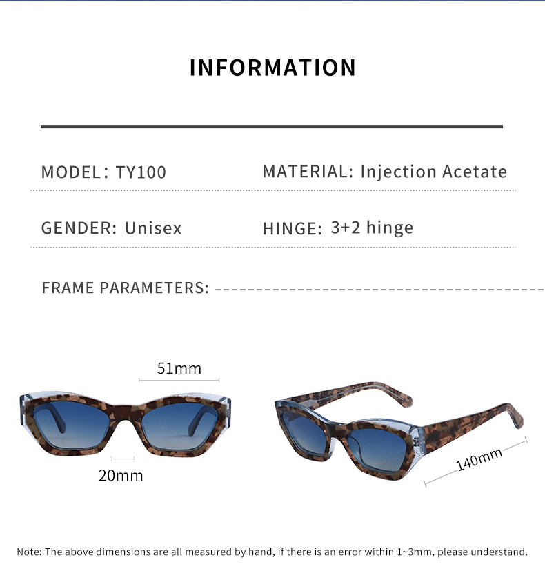 Cateye Polarized Sunglasses For Women Men Fashion Narrow Acetate Frame 51mm