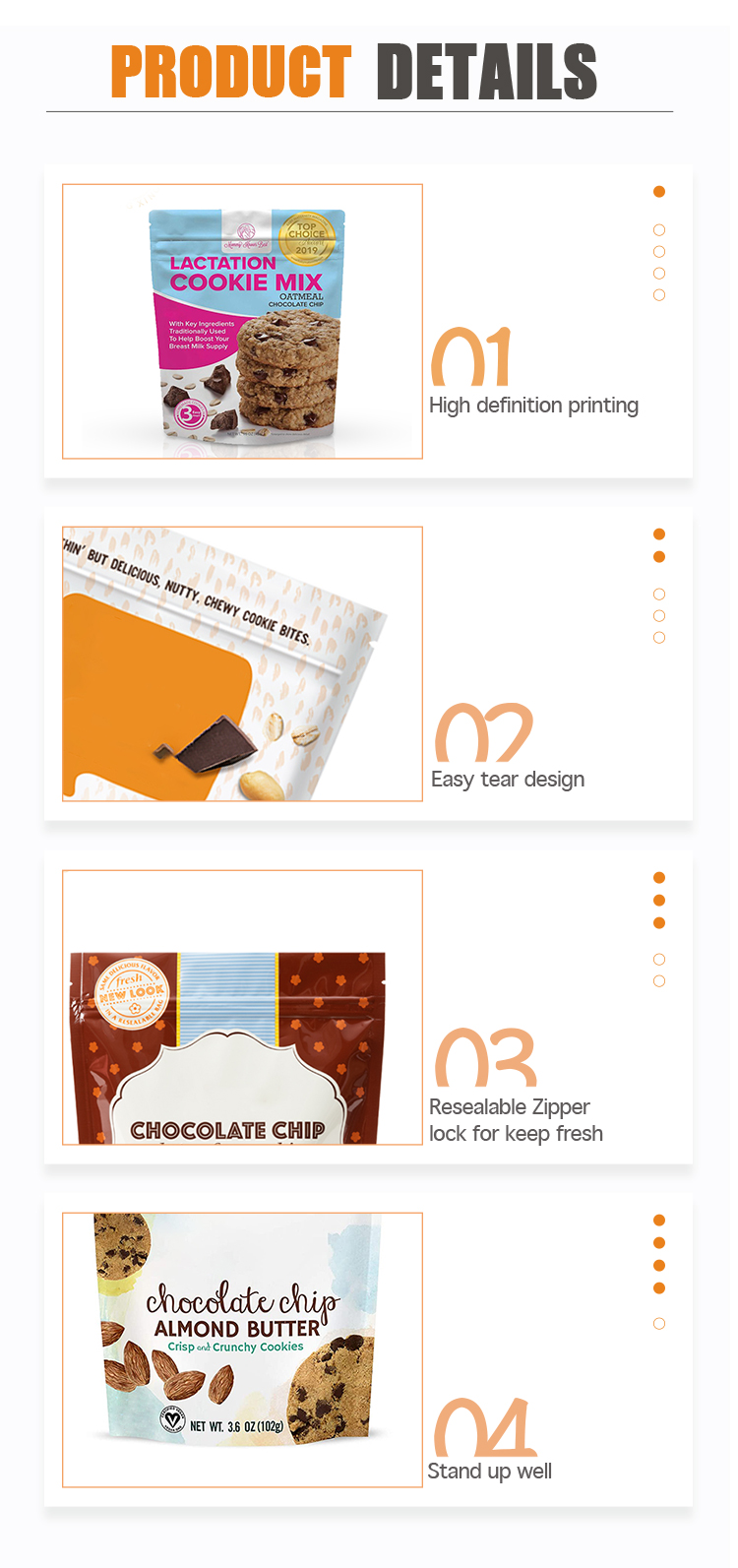 Moisture Proof Snack Packaging Bags Wafer Cookies Roll Film Food Packaging Bag Wafer Cookies Packing Bag