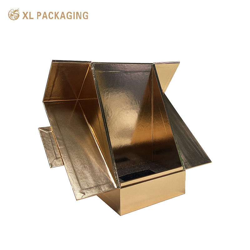 Gold Glossy Paper Wine Packaging Box Two Door Magnet Vodka Whisky Packaging Box