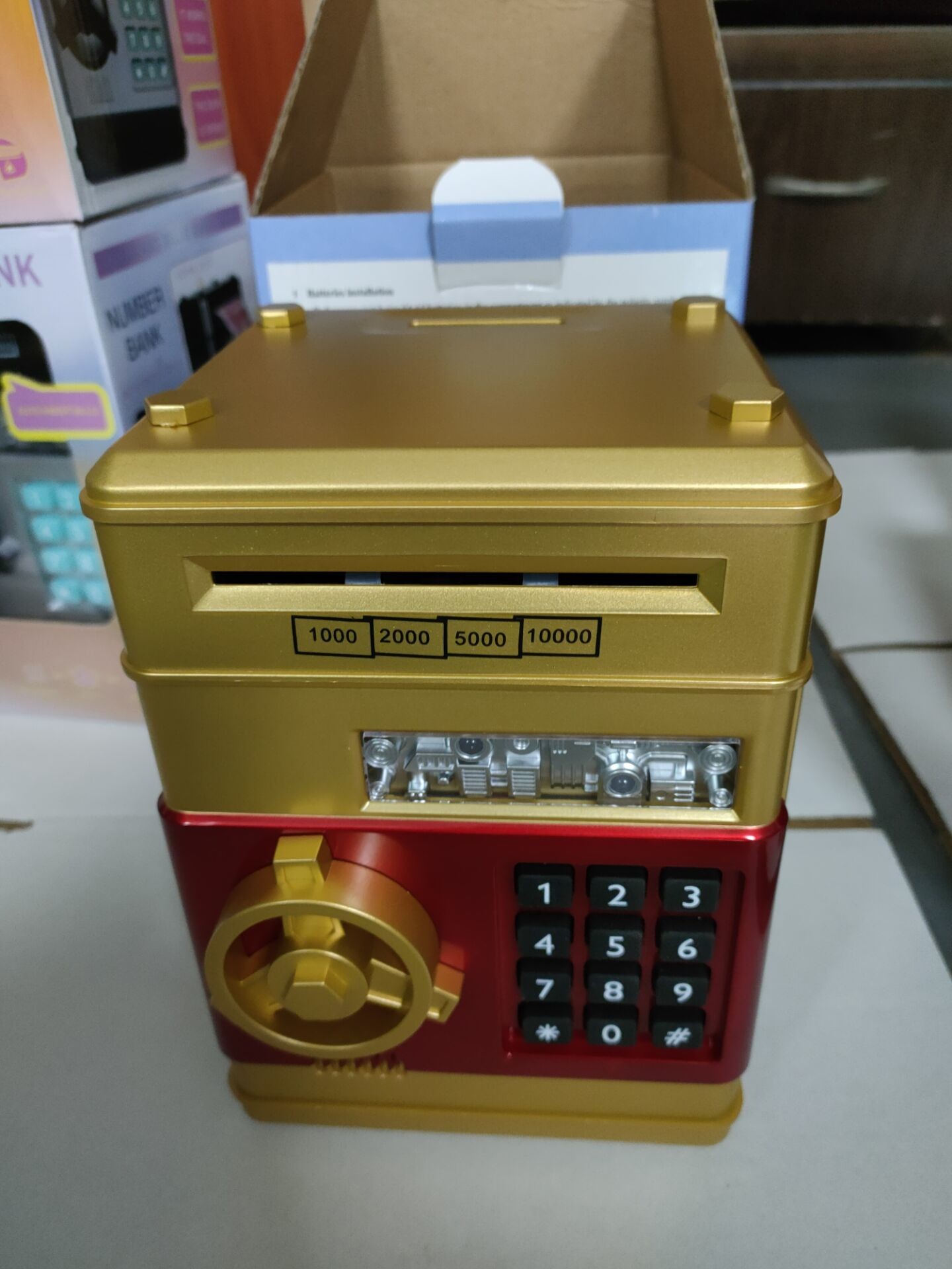 15x15x20cm Password Lock Piggy Bank ABS material golden blue color