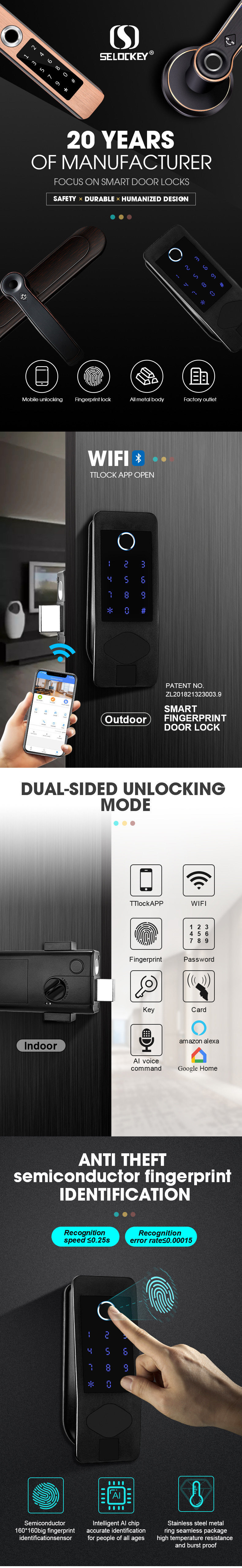 Dual Sided TT Lock App Waterproof Ip65 Bluetooth Smart Locks
