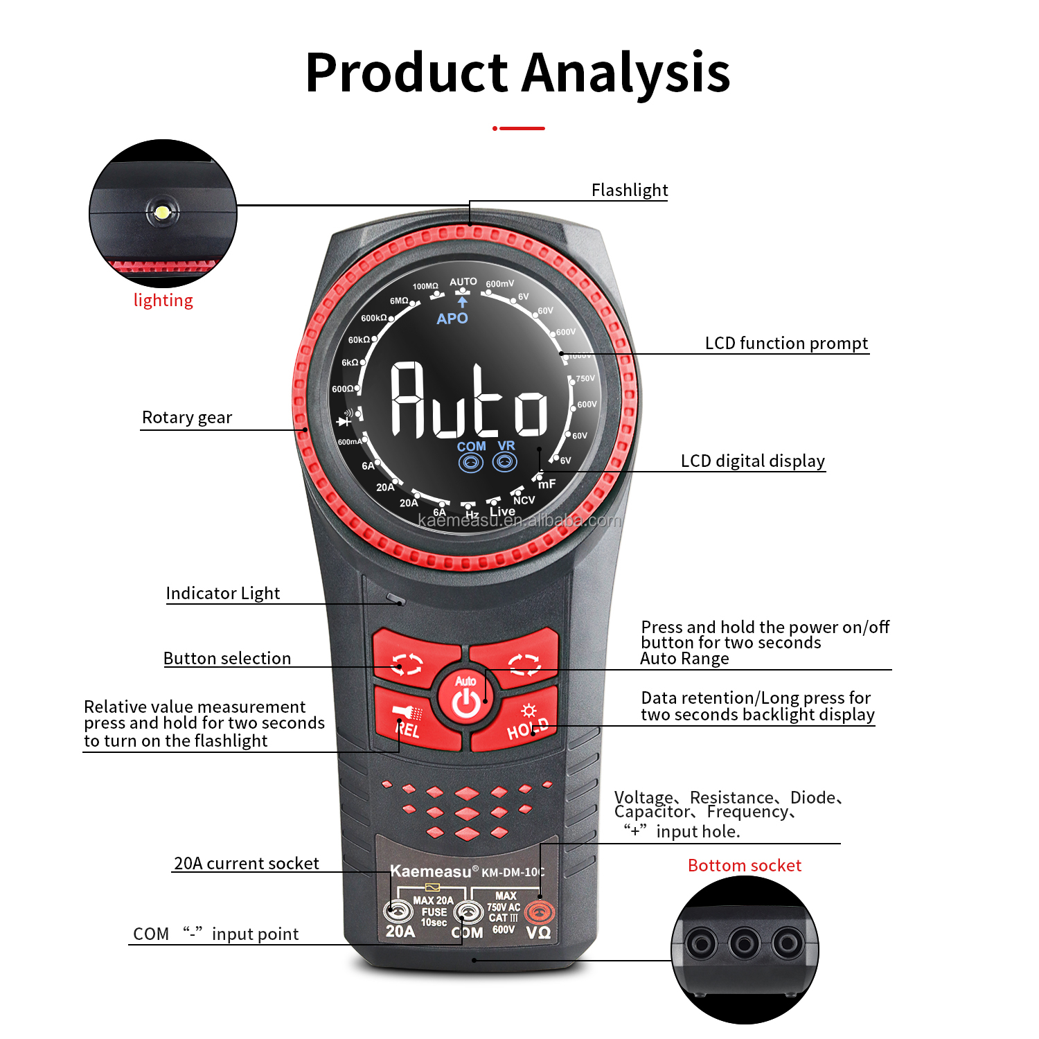Auto Range Multimetro NCV Voltage Current Smart Digital Multimeter Tester Continuity Rotary Knob Professional Digital Multimeter