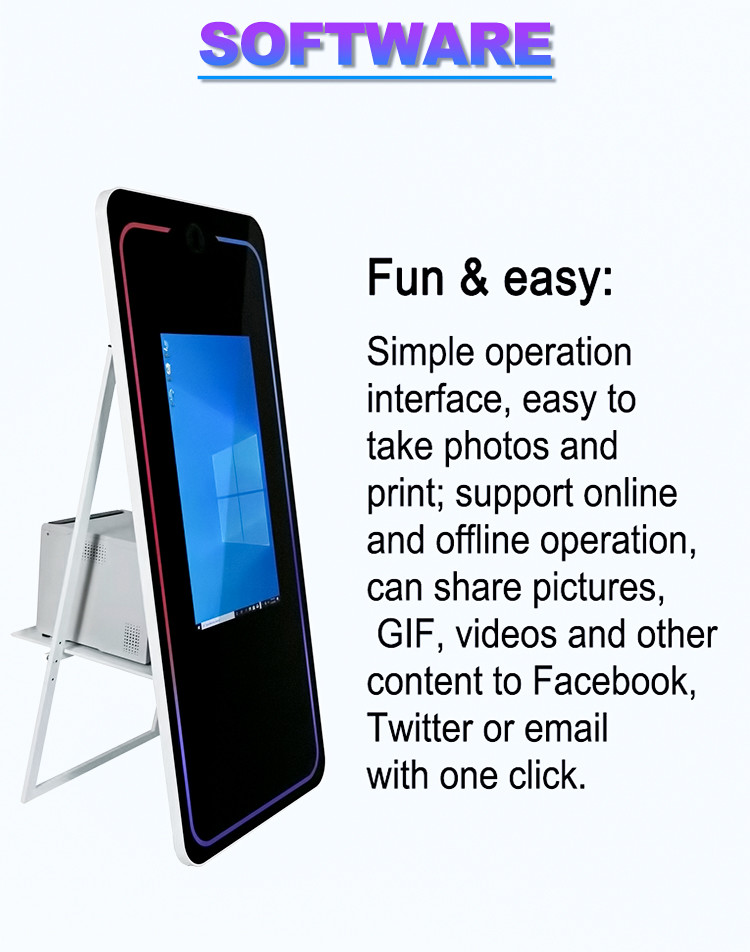 Foldable Mirrored Photo Booth Selfie Magic Mirror Booth Led Frame With Printer Case Transport