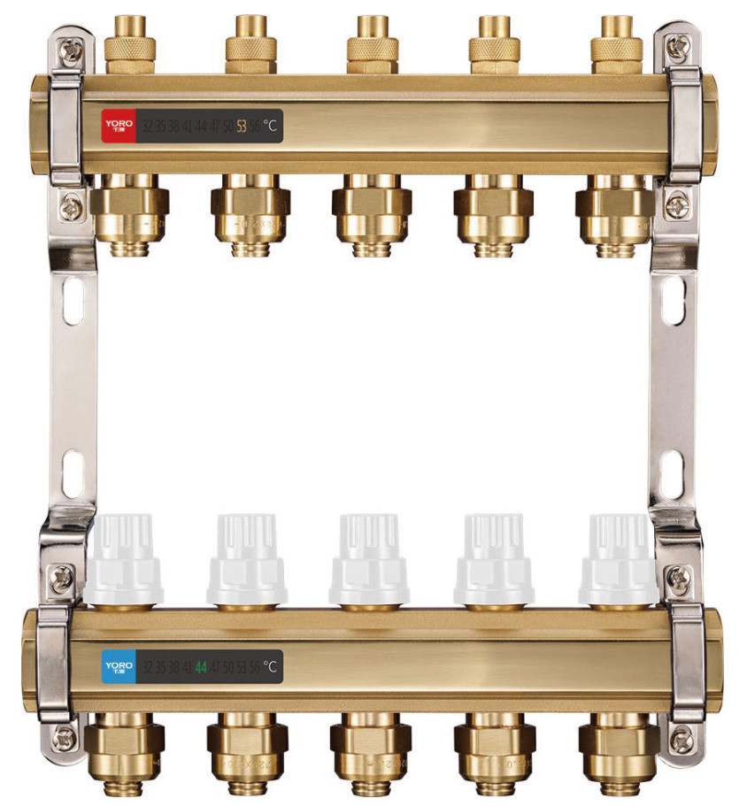 6121 Anti-sediment Water Distribution Manifolds with Concealed Branch Supply Flowrate Tuning Sets and Temperature Reader