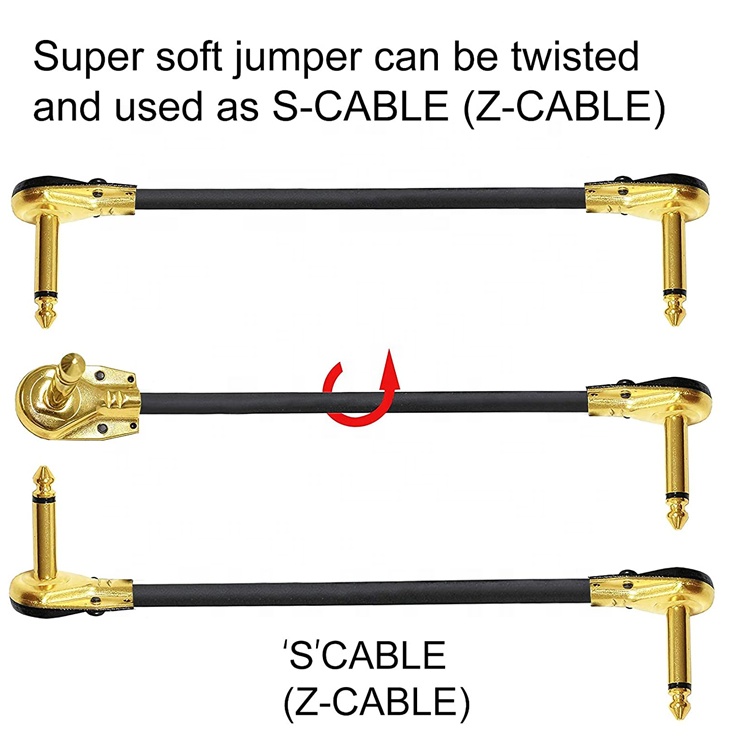 1/4 Inch Golden Right Angle Mono TS Jack Instrument Cord Guitar Patch Cable