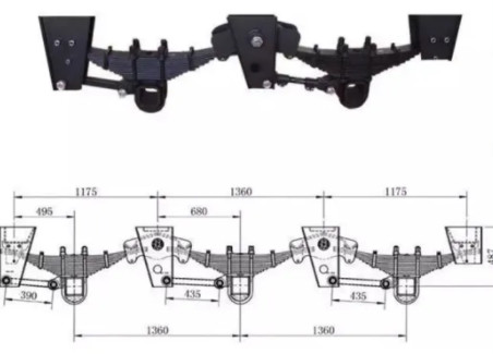 Heavy Duty Semi Trailer Suspension 3 Tridem 180mm American Type 16T