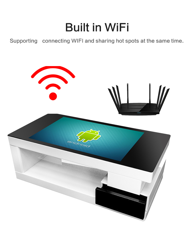 Free standing Drawer 43 inch indoor lcd interactive android system coffee game smart touch screen table