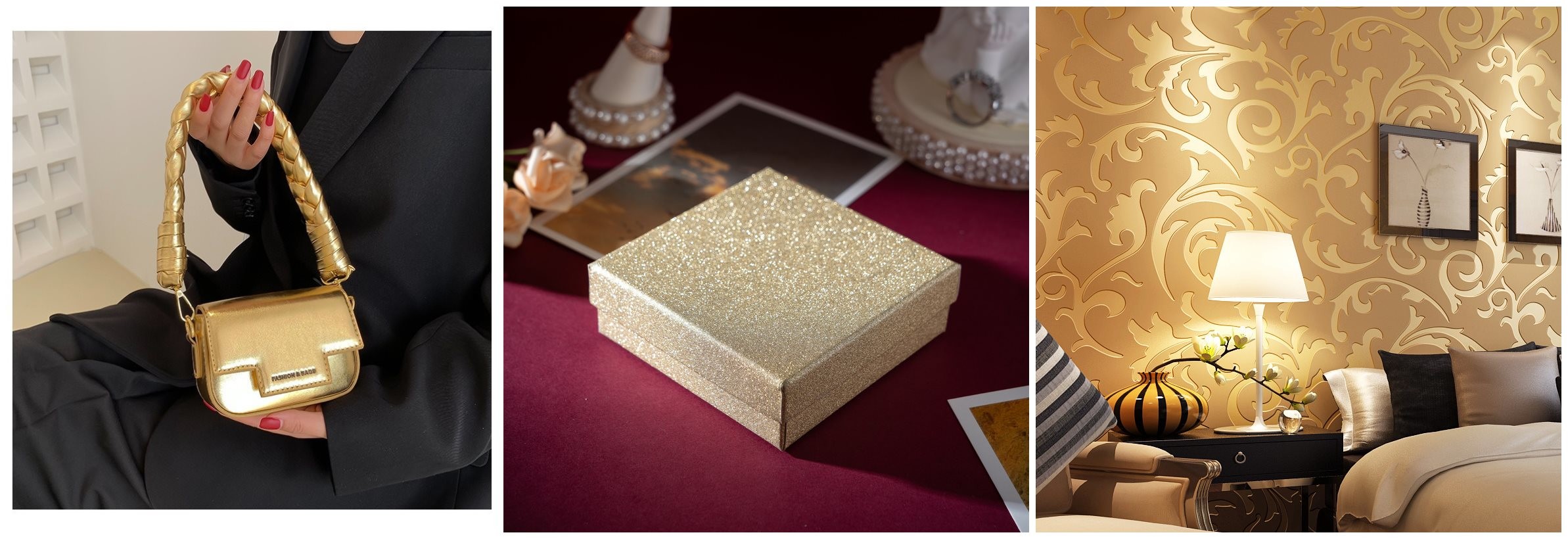 Box Packaging Leather Golden Series Embossed PVC Leather Non Woven