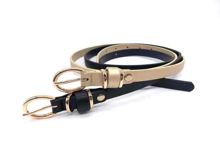 Gold Buckle 1.5cm Women Skinny Leather Belt For Dress