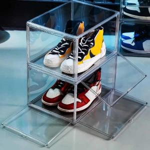 China Magnetic Closure Clear Stackable Acrylic Shoe Boxes For Sneakers on sale
