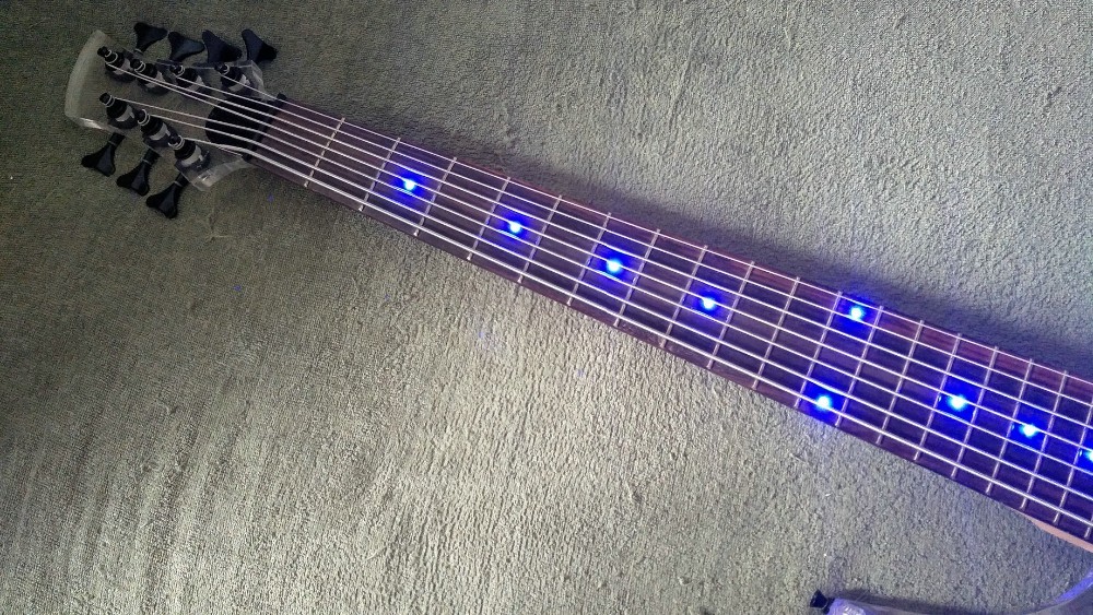 7 Strings Bass Guitar Limited Edition Clear Acrylic Body Rosewood fingerboard inlay Blue LED lamp Electric Bass Guitar