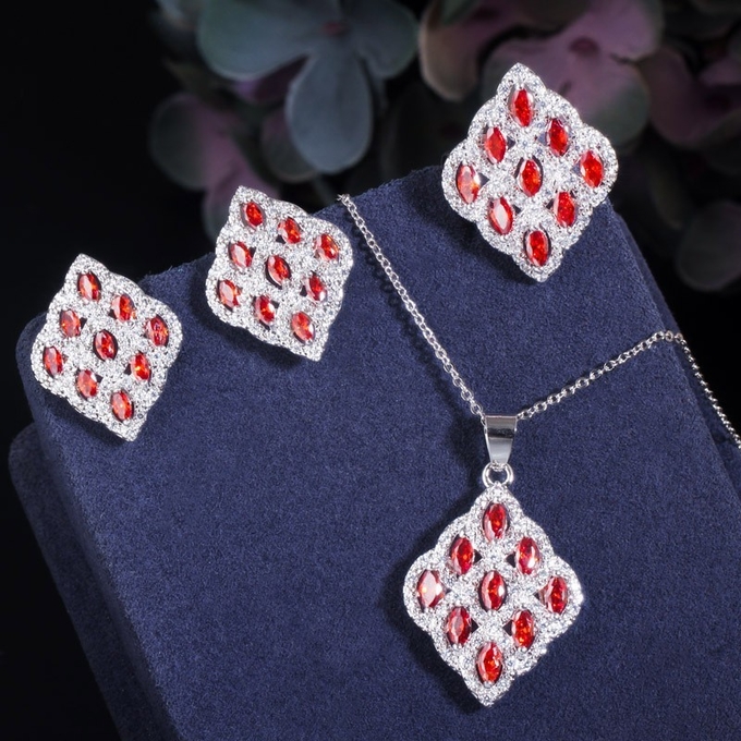 CZ modern tribal beaded cubic zirconia stone silver Necklace Bracele Earring Ring jewelry set necklace set jewelry set