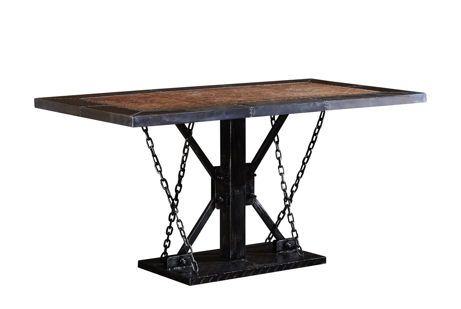 Vintage Dining Room Tables Top Genuine Leather 1.45M Length Metal Table Leg