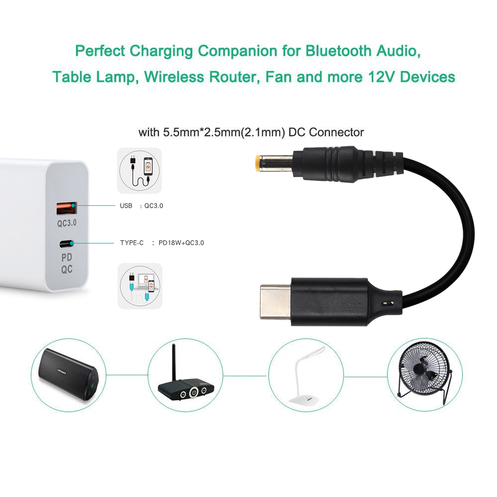 20V 15V 9V 5V PD Charging Cable USB Type C 3.1 Male To DC Male 5521 5525mm Connector